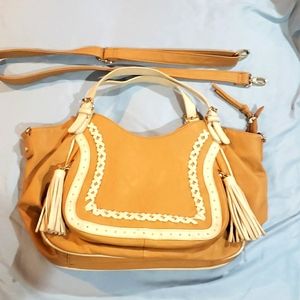 Big Budda Tote handbag. Camel color,  16"L 14"H